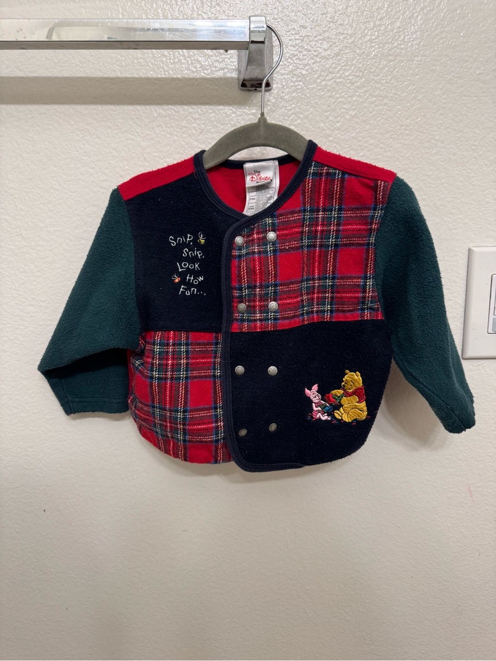 Disney Red Plaid and Navy Trim Winnie the Pooh Baby Jacket